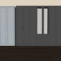 Modern Style Decorative Cabinets With Light Gray And Dark Gray Glass Doors And Wooden Floor