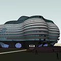 Modern Museum Building With Unique Curved Glass Facade And Wave Shaped Roof