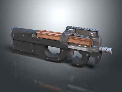Modern Tactical Weapon With Black Metal Body Brown Wooden Grip And Rail System 3d model