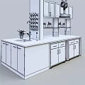 Modern Laboratory Setup With White Bench Sink Faucet Glass Cabinet And Lab Supplies