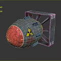 Detailed 3D Model of Bomb Weapon with Red Sphere Yellow Radioactive Symbol and Metal Frame