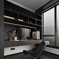 Modern Leisure Room With Dark Cabinets Red Lamp And Computer 3d model