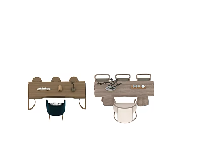 Stylish Wooden Tea Table And Chairs With Minimalist Design For Living Room 3d model