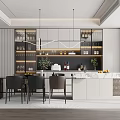 Modern Restaurant Interior With Open Kitchen Island Counter And Stylish Dining Setup