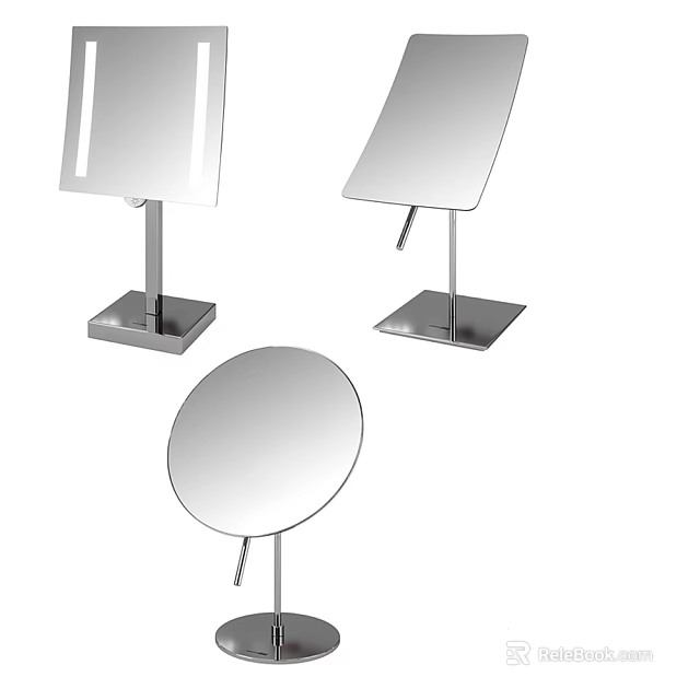 Varied Shaped Tabletop Mirrors with Chrome Metal Bases for Vanity Use 3d model