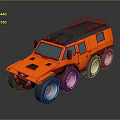 Six Wheel Orange Military Vehicle With Roof Rack Headlights And Rugged Design