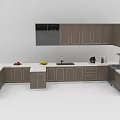 Modern Kitchen Wooden Cabinets With L Shaped Countertop And Fruits Coffee Maker Plants