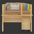 Wooden Home Office Desk With Bookshelf Calendar Open Notebook Pens And Drawer