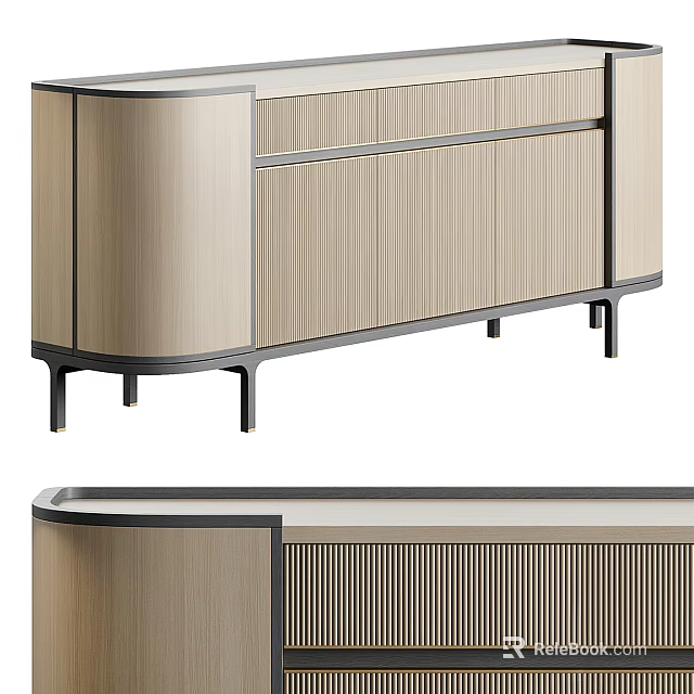 Modern Console Cabinet And Sideboard With Wooden Texture Metal Legs And Storage Design 3d model 