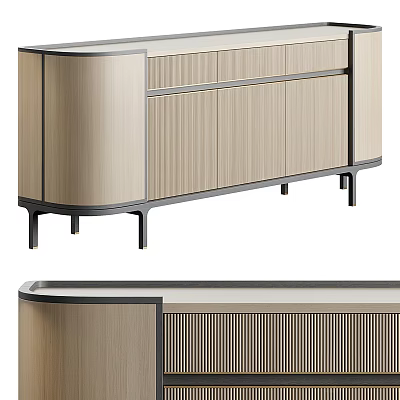 Modern Console Cabinet And Sideboard With Wooden Texture Metal Legs And Storage Design 3d model