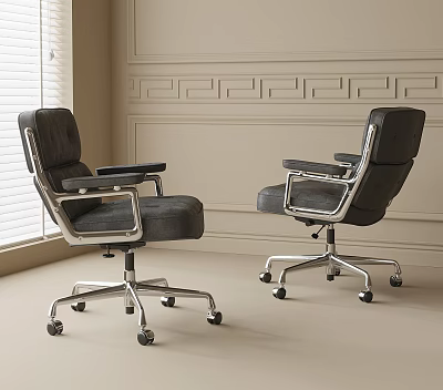 Modern Black Office Chairs With Metal Frame Armrests And Rolling Wheels 3d model