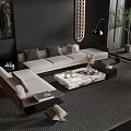 Modern Light Colored Sofa Coffee Table Set With Marble Top And Black Accents
