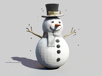 Game Movie Character Snowman With Black Top Hat Carrot Nose And Stick Arms 3d model