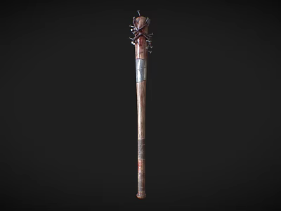 Traditional Decorative Staff with Intricate Top Ornament and Wooden Metal Design on Dark Background 3d model