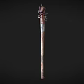 Traditional Decorative Staff with Intricate Top Ornament and Wooden Metal Design on Dark Background