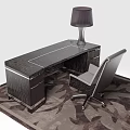 Elegant Modern Office Desk With Wood Grain Surface White Chair And Table Lamp