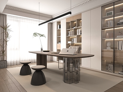 Modern study desk and chair combination bookcase 3d model