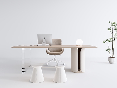 Modern Cream Style Desk and Chair model