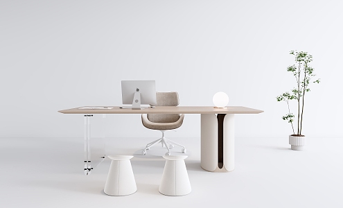 Modern Cream Style Desk and Chair 3d model