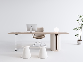 Modern Cream Style Desk and Chair 3d model