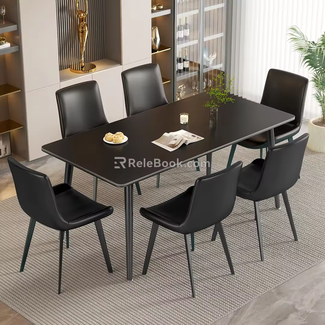 Modern Light Luxury Dining Table Minimalist Rock Plate Dining Table 3d model