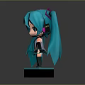 Chibi Anime Character Figure With Blue Green Pigtails Pink Hair Accessories And Black Base