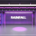 Rainfall Sports Fitness Stage Featuring Purple Neon Lighting And Modern Design