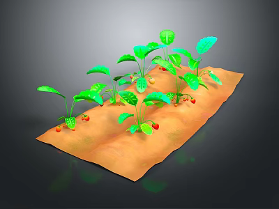 Fresh Green Vegetable Plants With Red Fruits Growing In Brown Soil 3d model