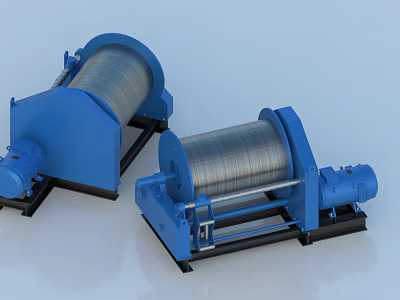 Heavy Duty Blue Industrial Winches With Electric Motors And Steel Drums 3d model