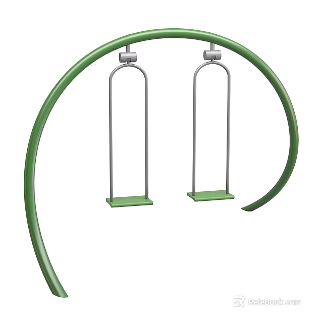 Green Curved Outdoor Swing Structure With Two Silver Frames And Green Seats 3d model 