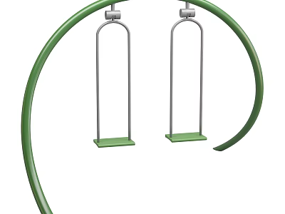 Green Curved Outdoor Swing Structure With Two Silver Frames And Green Seats 3d model