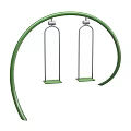 Green Curved Outdoor Swing Structure With Two Silver Frames And Green Seats