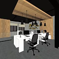 Modern Public Office Space With Green Plant Wall Partitioned Workstations And Hexagonal Ceiling Lights 3d model