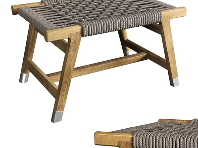 Modern Rope Woven Seat Stool With Wooden Frame And Metal Legs 3d model