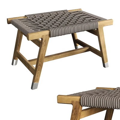 Modern Rope Woven Seat Stool With Wooden Frame And Metal Legs 3d model