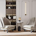 Elegant Modern Leisure Sofa Set With Curved Backrest Light Color Side Table And Decorative Cabinet