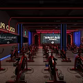 Indoor Spin Bike Fitness Studio With Large Screen Tutorial And Red Lighting 3d model