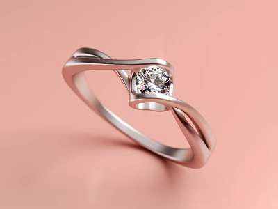 Elegant Silver Ring With Twisted Band And Round Cut Sparkling Diamond 3d model