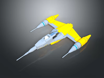 Yellow And Gray Streamlined Spacecraft With Multiple Engines For Cosmic Exploration 3d model