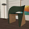 Modern Green Accent Chair With Curved Backrest By Lattice Screen Abstract Painting On Wooden Floor