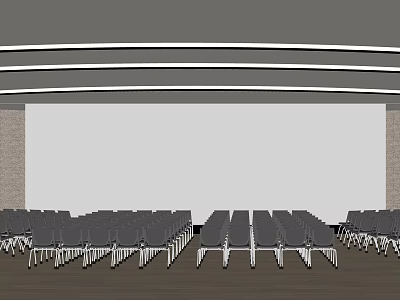 Conference Room With Arranged Folding Chairs Large Screen And Wooden Floor 3d model