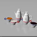 Cute Rabbit Shaped Ceramic Tea Set With White Pink Teapot And Cups For Daily Use
