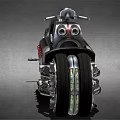 Silver Metallic Motorcycle With Unique Retro Futuristic Design And Large Chrome Wheels