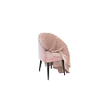 Elegant Pink Velvet Leisure Chair With Black Legs And Ruffled Fabric