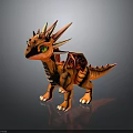 Orange Dragon Figurine With Green Eyes Spiked Head And Black Stripes On Black Background