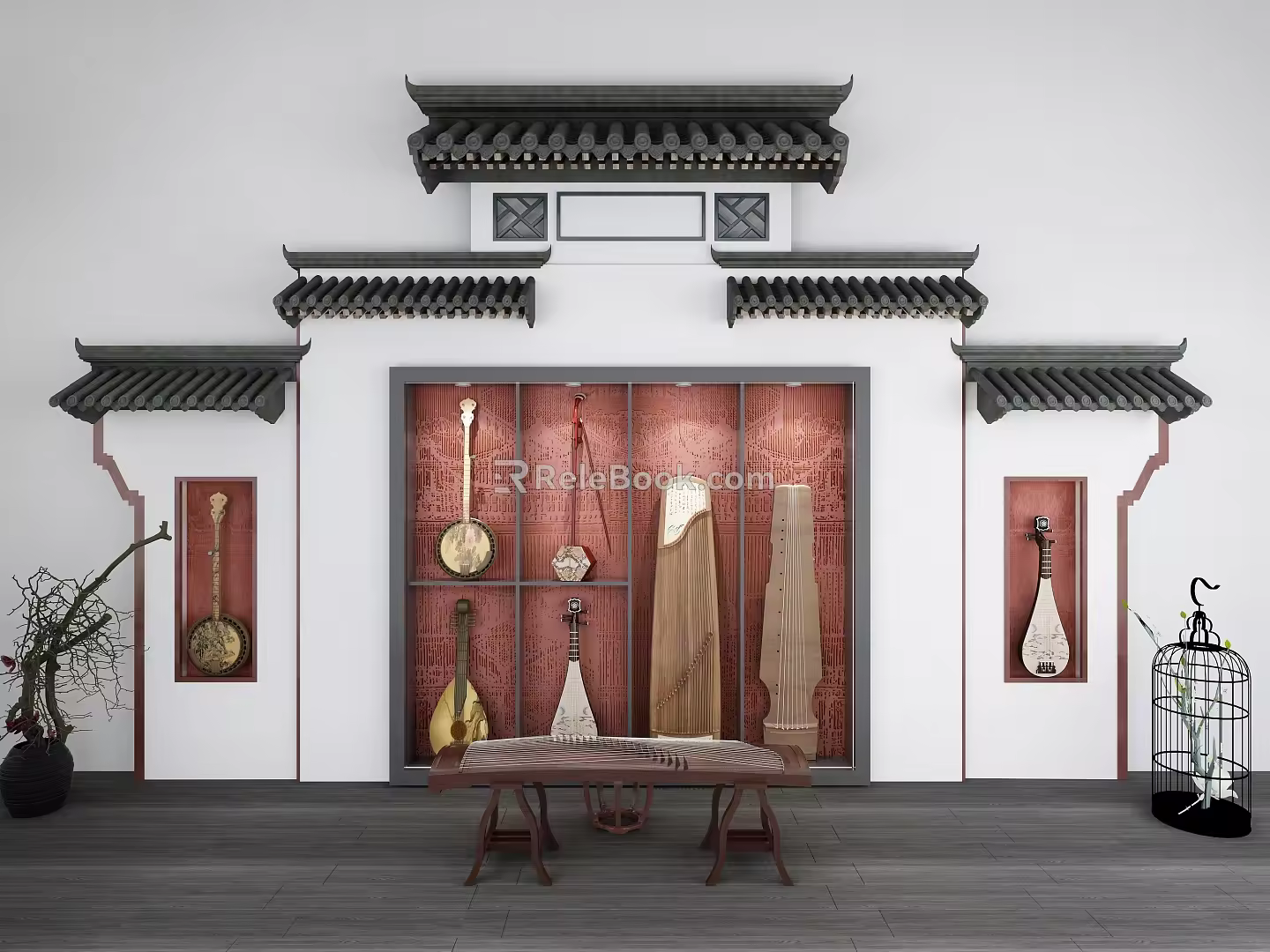 Chinese Musical Instruments Classical Musical Instruments Qin Guqin Erhu Pipa Huqin Guzheng Ruan Xian National Musical Instruments Collection Huizhou Architectural Wall Decoration 3d model