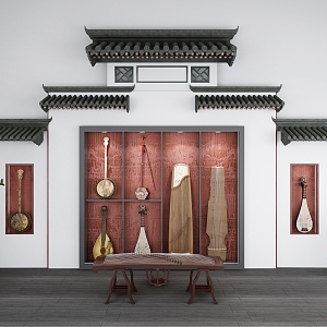 Chinese Musical Instruments Classical Musical Instruments Qin Guqin Erhu Pipa Huqin Guzheng Ruan Xian National Musical Instruments Collection Huizhou Architectural Wall Decoration 3d model