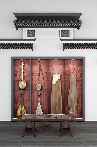 Chinese Musical Instruments Classical Musical Instruments Qin Guqin Erhu Pipa Huqin Guzheng Ruan Xian National Musical Instruments Collection Huizhou Architectural Wall Decoration 3d model