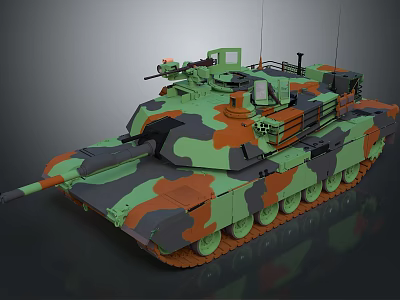 Detailed Modern Military Tank With Camouflage Paint Tracks Turret And Cannon 3d model