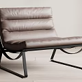 Modern Brown Leather Leisure Chair with Plush Backrest and Black Metal Frame